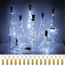 Cynzia 20 LED Wine Bottle Lights With Cork, 15 Pack Battery Operated Cork Shape Fairy Light Waterproof Mini Copper Silver Wire String Lights For Party, Wedding, Christmas, Bedroom Decor (Cold White)