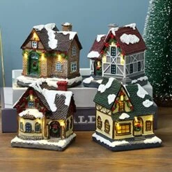 Ochine Christmas Village Light Up House Resin Christmas Scene Village Houses Town Winter Snow Village With LED Light Battery Operate Christmas Ornament Xmas Gift Holiday Tabletop Decorations -Department 56 Shop 51XIm78m7xL