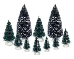 Christmas Trees Set Of 10 For Christmas Village - Perfect Addition To Your Christmas Indoor Decorations & Holiday Collections - This Set Completes Your Christmas Centerpiece - A Thoughtful Gift