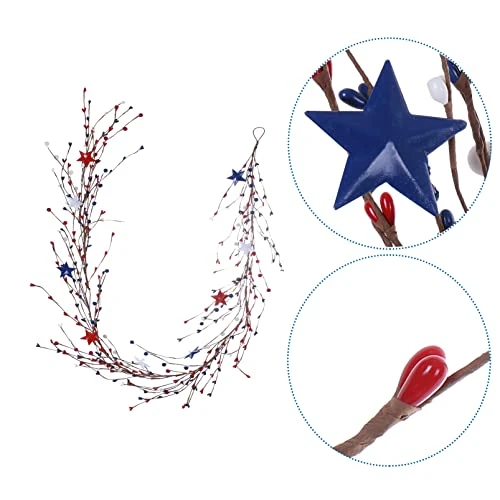DIYFLORU 4th Of July Patriotic Garland 5 FT Pip Berry Garland Decorations Red White Blue Independence Memorial Day Garland For Indoor Outdoor Front Door Window Decorations (Metal Star) 3 DIYFLORU 4th Of July Patriotic Garland 5 FT Pip Berry Garland Decorations Red White Blue Independence Memorial Day Garland For Indoor Outdoor Front Door Window Decorations (Metal Star) - Image 3