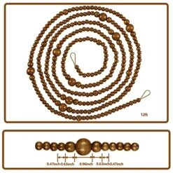 12 Feet Christmas Wooden Beads Xmas Bead Garland Round Craft Bead Garland Farmhouse Bead Garland Vintage Wooden Beads For Christmas Decoration Supplies (Coffee)