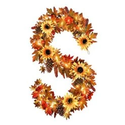 Vlorart 6FT Fall Maple Leaf Garland With Lights,Autumn Leaves Garland With Sunflower Wheat Berries,Thanksgiving Garland For Halloween Fireplace Wall Window Party Wedding Decor Indoor Outdoor