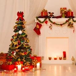 Nackiy 33 Ft Tinsel Christmas Tree Garland Decoration Gold Streamers Xmas Tree Decor Holiday New Years Eve Xmas Party Supplies Indoor Outdoor Home Decor, 6.6 In*5 Pcs -Department 56 Shop 51YFivTBcmL