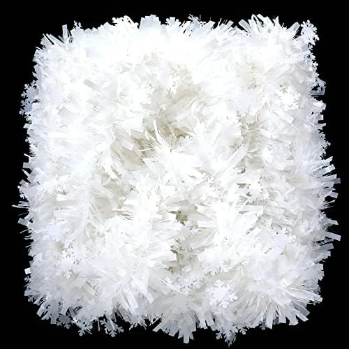 Dingion 50 Ft Christmas Tinsel Garland, White Metallic Twist Garland Artificial Tinsel Garland For Xmas Tree Fireplace Home Wedding Party Christmas Decoration (Snowflake Style) 7 Dingion 50 Ft Christmas Tinsel Garland, White Metallic Twist Garland Artificial Tinsel Garland For Xmas Tree Fireplace Home Wedding Party Christmas Decoration (Snowflake Style) - Image 7