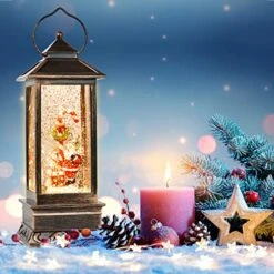 DearHouse Singing Musical Lighted Christmas Snowman Water Glittering Swirling Snow Globe Lantern With Music Christmas Home Decoration And Gift Snowman Family, Battery Operated (Santa) -Department 56 Shop 51YVAAHbOtL