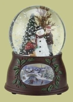 Roman 5.5" Musical Revolving Kids And Snowman Christmas Snow Globe Glitterdome