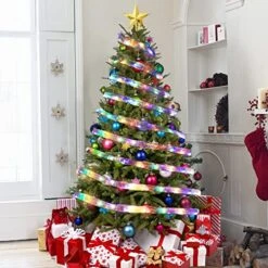 TURNMEON [ Extra Long ] 50 Ft 150 LED Ribbon Christmas Tree Lights Decoration, Adapter Powered Double Layer Copper Wire Fairy String Lights Christmas Tree Decorations Home Indoor New Year -Department 56 Shop 51Ynv5fSlkL