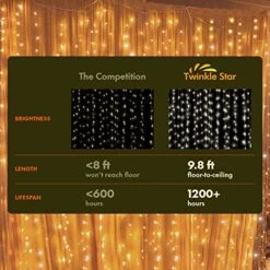 Twinkle Star 300 LED Window Curtain String Light Wedding Party Home Garden Bedroom Outdoor Indoor Wall Decorations, Warm White -Department 56 Shop 51YuGtVRNUL