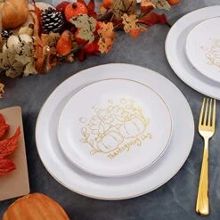 YOUBET 125Pieces Thanksgiving Plastic Plates&Gold Plastic Silverware Gold Plastic Plates With Gold Rim Include 25Dinner Plates,25Salad Plates,25Knives,25Forks,25Spoons Supplies For Thanksgiving -Department 56 Shop 51YzhMjx6YL