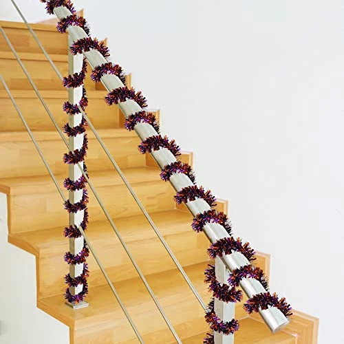 CANREVEL 4 Pieces 26.4 Ft Halloween Tinsel Garland Metallic Shiny Twist Garland Hanging Decorations For Halloween Party Indoor And Outdoor Decor - Black Orange And Purple 3 CANREVEL 4 Pieces 26.4 Ft Halloween Tinsel Garland Metallic Shiny Twist Garland Hanging Decorations For Halloween Party Indoor And Outdoor Decor - Black Orange And Purple - Image 3
