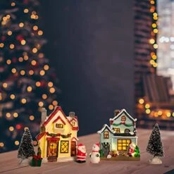 QPURP Christmas Village House,Lighted Christmas Village Houses Set,Resin Christmas House Indoor Decorations,Village Collectable Figurine For Christmas Holiday Decor 7 PCS 8 QPURP Christmas Village House,Lighted Christmas Village Houses Set,Resin Christmas House Indoor Decorations,Village Collectable Figurine For Christmas Holiday Decor 7 PCS -Department 56 Shop 51ZFkGqn9UL