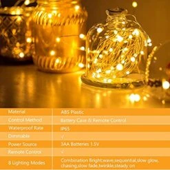 Kikasam 2 Pack 39ft Led Fairy Lights Battery Operated Christmas String Waterproof Copper Wire Twinkle Party Wedding Halloween Xmas Tree Mason Jar Craft Decorations (Warm White)