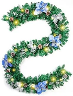 Christmas Garland, Artificial Holiday PE Mixed Garland With Battery Operated 50 LED Lights, Xmas Decoration Flocked Garland With Pine Cones And Timer For Walls Stairs Fireplaces,9Ft Pre-Lit,Blue Ball 21 Christmas Garland, Artificial Holiday PE Mixed Garland With Battery Operated 50 LED Lights, Xmas Decoration Flocked Garland With Pine Cones And Timer For Walls Stairs Fireplaces,9Ft Pre-Lit,Blue Ball -Department 56 Shop 51a4IW1qjWL. AC