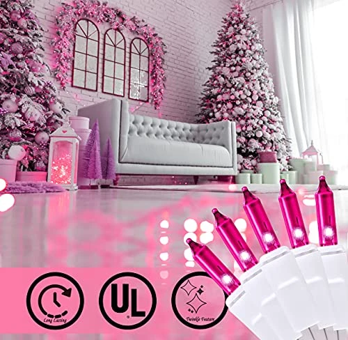 Pink Christmas String Lights, 100 Mini Fairy Lights Set, White Wire 20.6 Ft Traditional Valentines Easter Holiday Décor For Home, Christmas Tree, Bedroom, Patio, Wedding, Indoor Outdoor Decoration 3 Pink Christmas String Lights, 100 Mini Fairy Lights Set, White Wire 20.6 Ft Traditional Valentines Easter Holiday Décor For Home, Christmas Tree, Bedroom, Patio, Wedding, Indoor Outdoor Decoration - Image 3