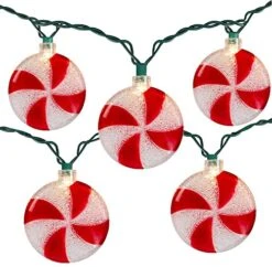 Romasaty Candy String Lights, 8.5Ft Sugar Peppermints Candy Lights With 10 Bulbs For Outdoor & Indoor Christmas Party Tree Decoration Lights