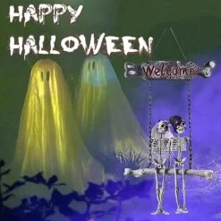 Leutsin Halloween Props Skeleton Door Hanging Bride And Groom Welcome Door Plate Hanger Haunted House Props Horror Decoration (35IN) -Department 56 Shop 51apWSO8k7L