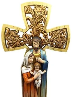 Beautiful Christmas 14" H Tabletop Nativity Cross. One Piece Nativity Advent Wreath Countdown To Christmas Set With Figures Of The Holy Family. Candle Holder (Candles Not Included) -Department 56 Shop 51as397XTdL