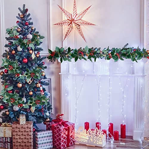 Jiebor Christmas Garland Red Berry Green Leaf Garland Artificial Holly Leaves Garland For Christmas Tree Mantle Fireplace Winter Holiday Home Outdoor Indoor Front Door Window Wall Decorations 5.7Ft 5 Jiebor Christmas Garland Red Berry Green Leaf Garland Artificial Holly Leaves Garland For Christmas Tree Mantle Fireplace Winter Holiday Home Outdoor Indoor Front Door Window Wall Decorations 5.7Ft - Image 5