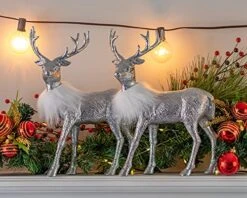 Ornativity Silver Glitter Christmas Reindeer - Holiday Party Deer Figurine Statues Dinner Tabletop Decorations Centerpiece - Pack Of 2 -Department 56 Shop 51b8iswwFpL
