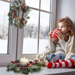 Jexine Christmas Candle Garland Rings Artificial Berry Candle Rings With Pine Cones Mini Wreaths Christmas Centerpiece For Table (4 Pieces) -Department 56 Shop 51bETnyiYgL