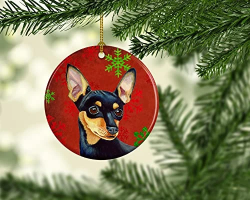 Caroline's Treasures Min Pin Red And Green Snowflakes Holiday Christmas Ceramic Ornament Christmas Tree Hanging Decorations For Home Christmas Holiday, Party, Gift, 3 In, Multicolor 2 Caroline's Treasures Min Pin Red And Green Snowflakes Holiday Christmas Ceramic Ornament Christmas Tree Hanging Decorations For Home Christmas Holiday, Party, Gift, 3 In, Multicolor - Image 2