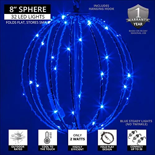 8" LED Fairy Light Ball – Indoor/Outdoor Fairy Lights Decoration With Fairy Mini Lights, Sphere Light Fold Flat Metal Frame (Blue Lights/Blue Frame) 3 8" LED Fairy Light Ball – Indoor/Outdoor Fairy Lights Decoration With Fairy Mini Lights, Sphere Light Fold Flat Metal Frame (Blue Lights/Blue Frame) - Image 3