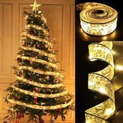 TURNMEON [ Extra Long ] 50 Ft 150 LED Ribbon Christmas Tree Lights Decoration, Adapter Powered Double Layer Copper Wire Fairy String Lights Christmas Tree Decorations Home Indoor New Year -Department 56 Shop 51bZpZ3melL. AC