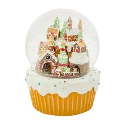 Roman Gingerbread Village Train 120MM Musical Glitterdome Water Globe Plays We Wish You A Merry