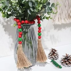 2 Pack Christmas Wooden Beads With Tassel, Classical Green & Red Wood Bead Garland Winter Farmhouse Wall Hanging Decor Holiday Ornaments Christmas Tree Decoration -Department 56 Shop 51bpByHtQ1L