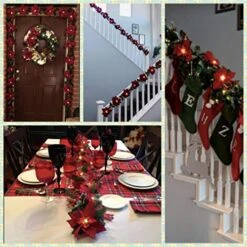 HOMESEASONS Pack Of 2 Pre-Lit Velvet Artificial Poinsettia 6 Feet Garland With Red Berries And Holly Leaves - 3AA Battery Operated Indoor And Outdoor Use (2, Red) -Department 56 Shop 51c7pq9mECL