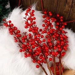 Winemana 5 Pcs 19" Christmas Red Berries Stems, Picks Christmas Tree Decoration, Artificial Christmas Red Berry For DIY Crafts Wreath Garland Christmas Ornaments Vase Decor -Department 56 Shop 51c8LBLUdxL