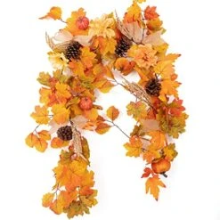 6FT Fall Garland With Pumpkins, MISSPIN Maple Garland For Fall Decor, Hanging Vine Garland For Thanksgiving Decor, Home Wedding Fireplace Party Christmas