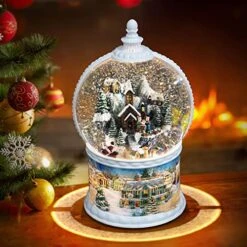 10.2 Inch High Large Size Christmas Snow Globes Musical Box With 8 Songs, Xmas Lighted Big Glitter Snow Globes 6 Hours Timer Christmas Birthday Gift Luxury Carousel Crystal Ball