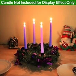 [ Safety Fire Retardant ] Purple Christmas Advent Wreath Decoration 4 Advent Candle Holder 4 Ribbon Bows Balls Berries Stems Realistic Feel Christmas Decor Centerpiece Church Home Holiday(No Candles) -Department 56 Shop 51cpHrIvRML