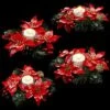 Civaner 10 Inch Christmas Candle Garland Poinsettia Flower Artificial Red Flowers Candle Rings Xmas Wreath Candle Holder For Christmas Wedding Birthday Party Holiday Home Bedroom Decorations(4 Pcs)