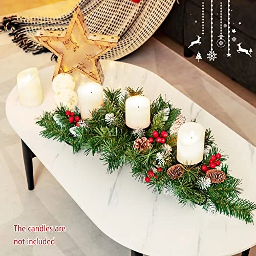 GOFLAME Christmas Table Centerpiece Decoration With 3 Candle Holders, Holiday Candelabrum With Pine Cones, Berry Clusters, Snowy Leaves, Christmas Tealight Candle Holder For Dining Table, Fireplace 2 GOFLAME Christmas Table Centerpiece Decoration With 3 Candle Holders, Holiday Candelabrum With Pine Cones, Berry Clusters, Snowy Leaves, Christmas Tealight Candle Holder For Dining Table, Fireplace - Image 2