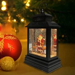 GOOSH Lighted Christmas Snow Globe Lantern, Santa Claus With Gift, Reindeer In Musical Decoration With Battery Operated LED Water Glittering Music Playing With 6H Timer, Christmas Home Décor And Gift… -Department 56 Shop 51dfPexjVUS