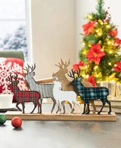 Glitzhome Christmas Centerpiece Table Decoration 18 Inches Galvanized Metal Christmas Reindeer Decor Farmhouse Galvanized Wood Deer Decor Rustic Christmas Decor For Table Mantle Fireplace Xmas Decor