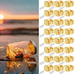WERTIOO 24 Pack Fairy Lights Battery Operated, 6.5ft 20 LED String Lights Flexible Silver Wire Mini Fairy String Lights For Indoor Mason Jars Wedding Party Christmas Decor -Department 56 Shop 51e7ugebbFL. AC