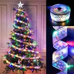 TURNMEON [ Extra Long ] 50 Ft 150 LED Ribbon Christmas Tree Lights Decoration, Adapter Powered Double Layer Copper Wire Fairy String Lights Christmas Tree Decorations Home Indoor New Year -Department 56 Shop 51eOFH4TxL. AC