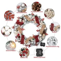 Prelit Flocked Christmas Wreath With Ribbon And Ball Ornaments, 24 Inch Christmas Wreath With Lights Battery Operated 50 LED , Holiday Decoration For Outdoor Front Door Fireplace Xmas Decor -Department 56 Shop 51ecfka5PxL