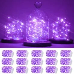 15 Packs 20 Led Purple Fairy Lights Battery Operated 6.6ft Silver String Lights Waterproof Firefly Starry Light For DIY Table Centerpieces Wedding Halloween Christmas Party Decor