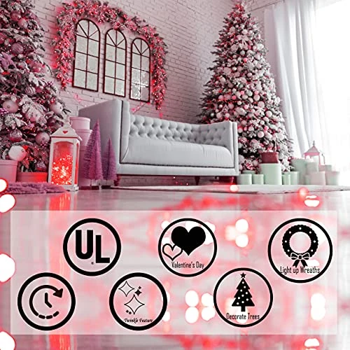 100 Red Christmas Lights, Green Wire 20.6 Feet Long String Lights Set For Outdoor Indoor Décor, Valentines Day, Wedding, Halloween, Christmas Trees, Holiday Lighting Decorations, UL Certified 2 100 Red Christmas Lights, Green Wire 20.6 Feet Long String Lights Set For Outdoor Indoor Décor, Valentines Day, Wedding, Halloween, Christmas Trees, Holiday Lighting Decorations, UL Certified - Image 2