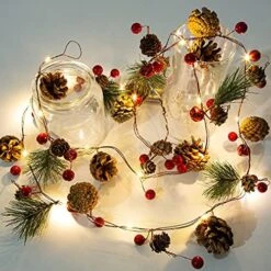 Artificial Christmas Garland With Lights - Battery Operated 6.56FT Prelit Garland With 20 LED Lights, Red Berries, Pine Cones, Pine Needles Decor For Xmas Tree Thanksgiving Home Fireplace Party -Department 56 Shop 51f77NtIpBL. AC
