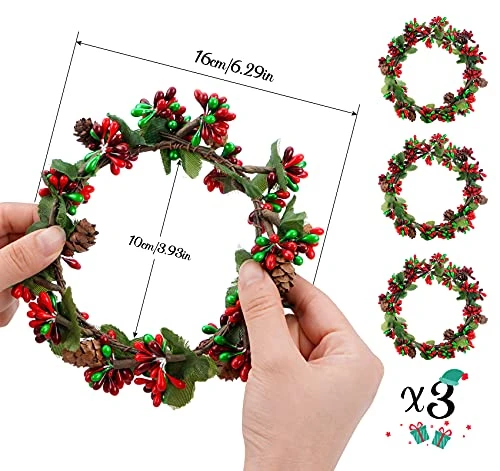 Christmas Candle Ring, 4 Inch Candle Rings For Pillars Beaded Berry With Pinecones Wreath Candlering Candle Ring Xmas Table Centerpiece Decoration,Set Of 3 2 Christmas Candle Ring, 4 Inch Candle Rings For Pillars Beaded Berry With Pinecones Wreath Candlering Candle Ring Xmas Table Centerpiece Decoration,Set Of 3 - Image 2