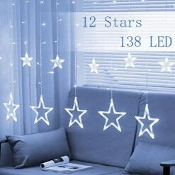 Twinkle Star 12 Stars 138 LED Curtain String Lights, Window Curtain Lights With 8 Flashing Modes Ramadan Decoration For Christmas, Wedding, Party, Home Decorations (Warm White) -Department 56 Shop 51fYfRgO2GL. AC