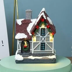 Ochine Christmas Village Light Up House Resin Christmas Scene Village Houses Town Winter Snow Village With LED Light Battery Operate Christmas Ornament Xmas Gift Holiday Tabletop Decorations -Department 56 Shop 51fqeuGal8L. AC