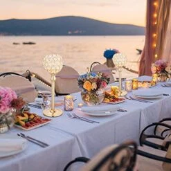 Hossejoy 2 PCS Candle Holders, Crystal Candlestick Holders For Tables Dining Halloween Christmas Anniversary Wedding Decoration, Fit Best With Flameless LED Tea Light Candles (Gold)