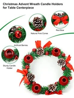 Christmas Decoration Centerpiece Advent Wreath With 4 Candles Holder, 16 Inch Candlestick Holder With Pine Cone, Ribbon, Berry, Perfect For Outdoor Wedding Party Indoor Xmas Table Decor Gift -Department 56 Shop 51g68BCGanL