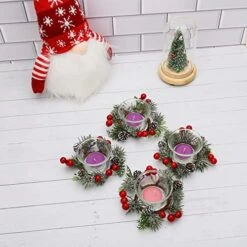 OYATON Christmas Votive Candle Holders With Snowy Pinecone Berry Candle Ring, Decorative Glass Tealight Candle Holder Set Of 2 For Home, Wedding, Living Room And Bedroom Decor(Exclude Candles) -Department 56 Shop 51gPFbCDMFL